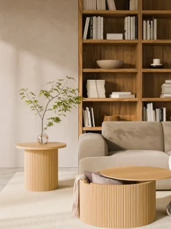 Mesa de centro redonda de madera Nele, con espacio de almacenamiento