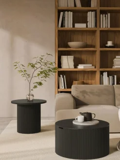 Mesa de centro redonda de madera con espacio de almacenamiento Nele