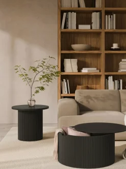 Mesa de centro redonda de madera con espacio de almacenamiento Nele