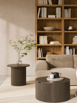 Mesa de centro redonda de madera con espacio de almacenamiento Nele