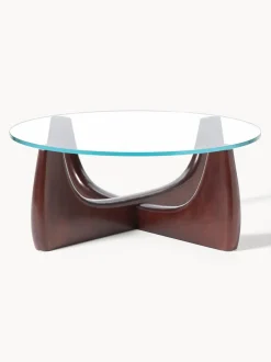 Mesa de centro redonda de madera con tablero de vidrio Miya