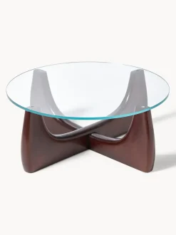 Mesa de centro redonda de madera con tablero de vidrio Miya