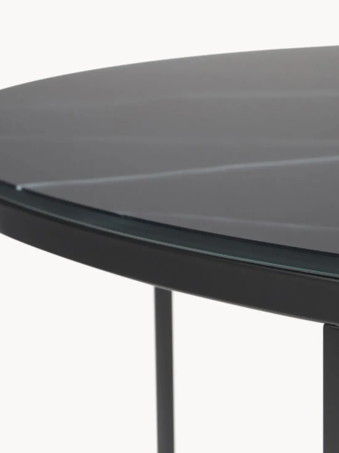 Mesa de centro redonda grande con tablero de vidrio en look mármol Antigua