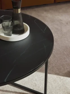 Mesa de centro redonda grande con tablero de vidrio en look mármol Antigua