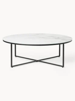 Mesa de centro redonda grande con tablero de vidrio en look mármol Antigua