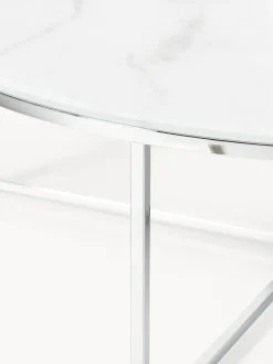 Mesa de centro redonda grande con tablero de vidrio en look mármol Antigua