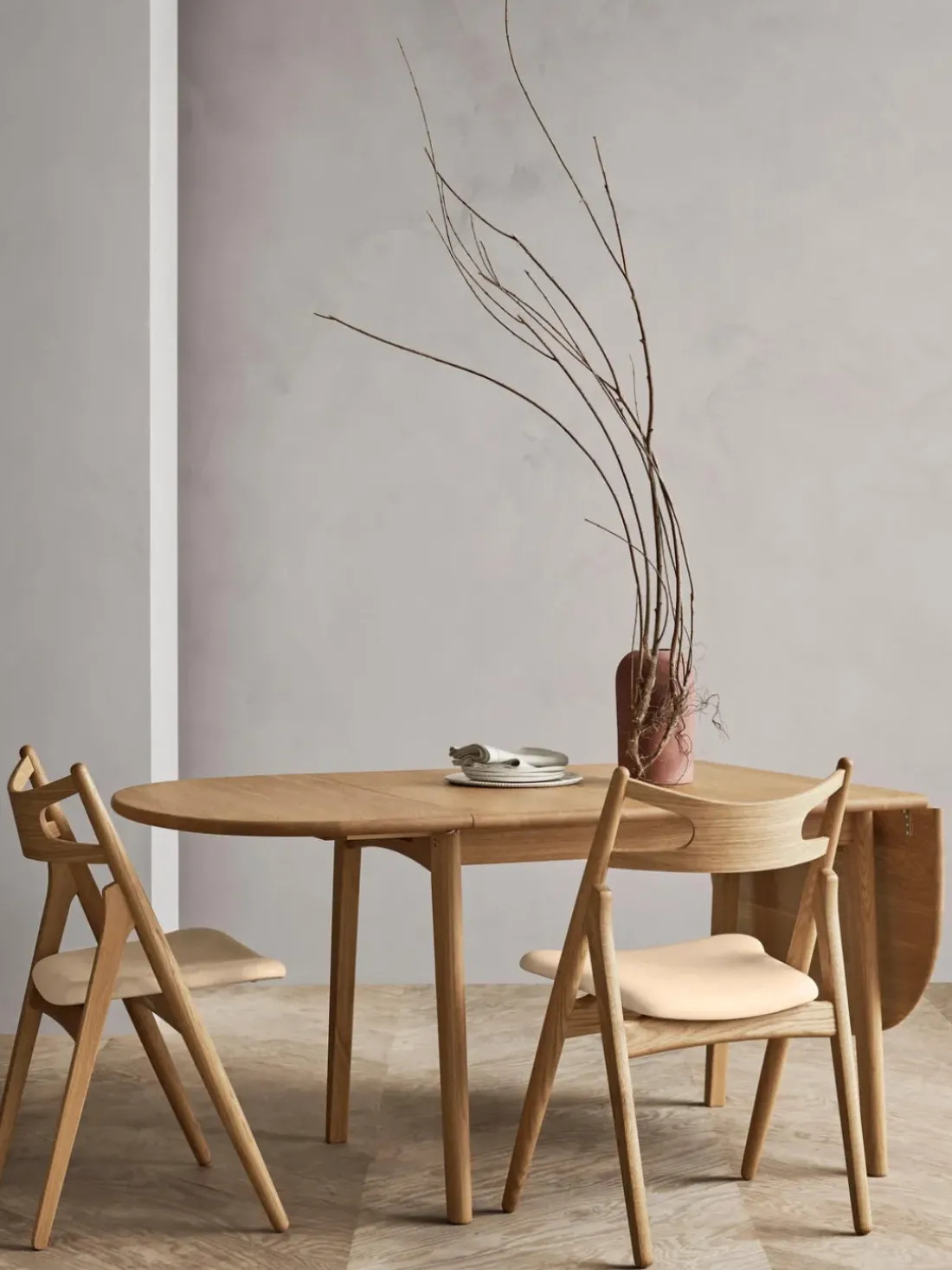 Mesa de comedor extensible ovalada de madera de roble CH002, 90 - 188 x 90 cm