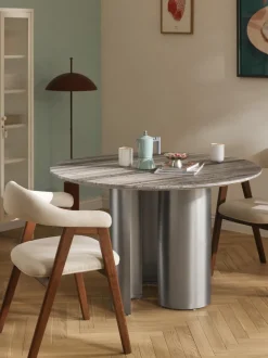Mesa de comedor redonda con tablero de mármol Noam