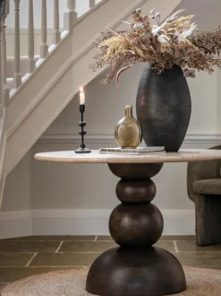 Mesa de comedor redonda Sculpt con tablero de travertino, Ø 110 cm