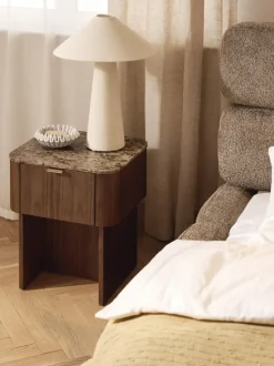 Mesita de noche de madera con tablero de mármol Zumi