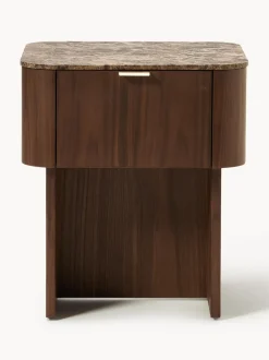 Mesita de noche de madera con tablero de mármol Zumi