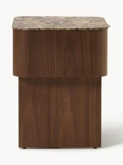 Mesita de noche de madera con tablero de mármol Zumi