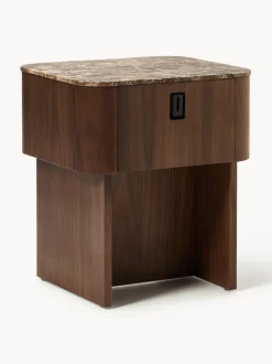 Mesita de noche de madera con tablero de mármol Zumi