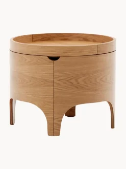 Mesita de noche redonda de madera de eucalipto con espacio de almacenamiento Octavia