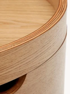 Mesita de noche redonda de madera de eucalipto con espacio de almacenamiento Octavia