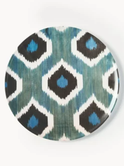 Plato llano artesanal de porcelana Ikat