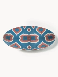 Plato llano artesanal de porcelana Ikat