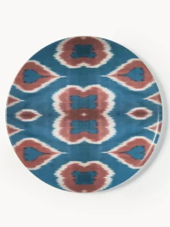 Plato postre artesanal de porcelana Ikat