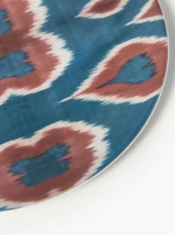 Plato postre artesanal de porcelana Ikat