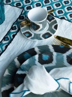 Plato postre artesanal de porcelana Ikat