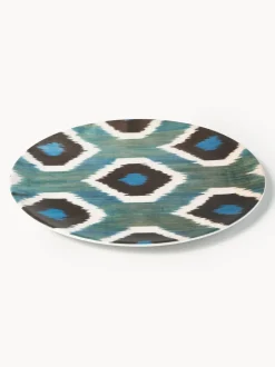 Plato postre artesanal de porcelana Ikat
