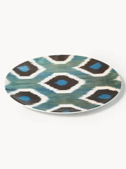 Plato postre artesanal de porcelana Ikat