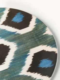 Plato postre artesanal de porcelana Ikat