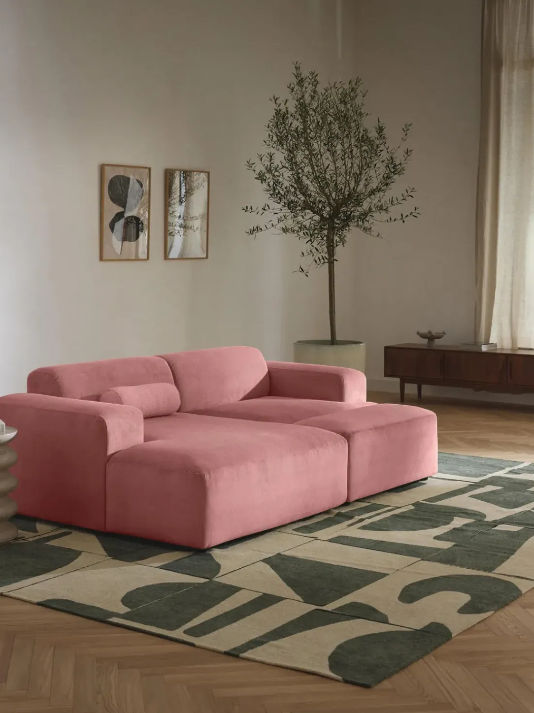 Puf reposapiés de pana grande Melva, 116 x 42 cm