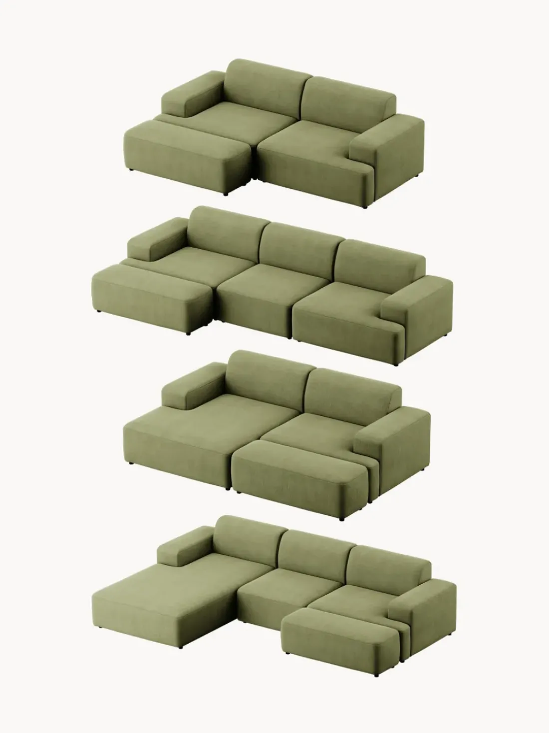 Puf reposapiés de pana grande Melva, 116 x 42 cm