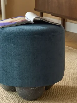 Puf reposapiés tapizado con patas de bola de mármol Lino