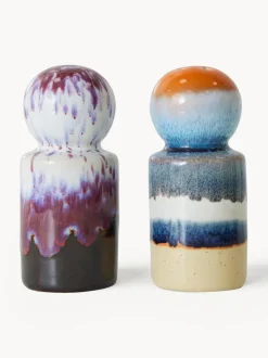 Salero y pimentero artesanales de cerámica con esmalte reactivo 70s