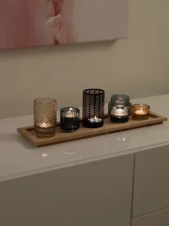 Set de portavelas con bandeja de madera Homa, 6 pzas.