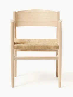Silla artesanal de madera y mimbre con reposabrazos Nestor