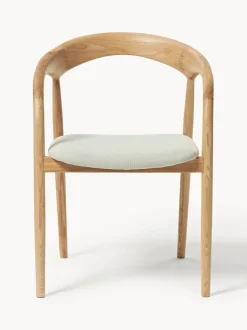 Silla con reposabrazos de madera de fresno y asiento tapizado Camille