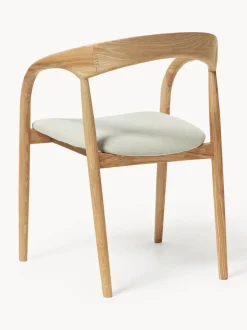 Silla con reposabrazos de madera de fresno y asiento tapizado Camille