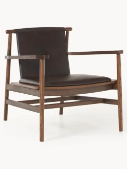 Silla con reposabrazos de madera de fresno y asiento de cuero Hayo