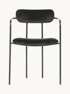 Silla con reposabrazos de terciopelo y metal Elvy