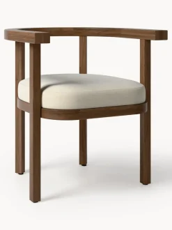 Silla con reposabrazos para exterior de madera de acacia Matheus, con cojín