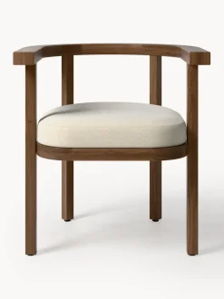 Silla con reposabrazos para exterior de madera de acacia Matheus, con cojín