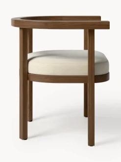 Silla con reposabrazos para exterior de madera de acacia Matheus, con cojín