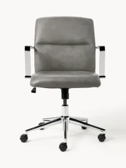 Silla de escritorio de cuero sintético con reposabrazos Reto, altura regulable
