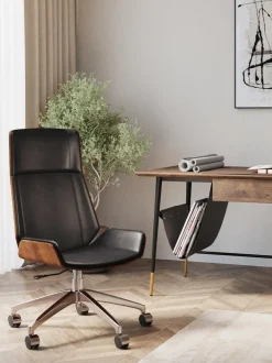 Silla de escritorio de cuero sintético Rouven, altura regulable