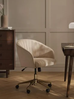 Silla de escritorio de terciopelo con reposabrazos Laria, altura regulable