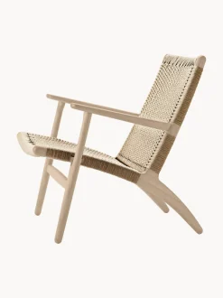 Sillón con asiento y respaldo tejidos a mano CH25