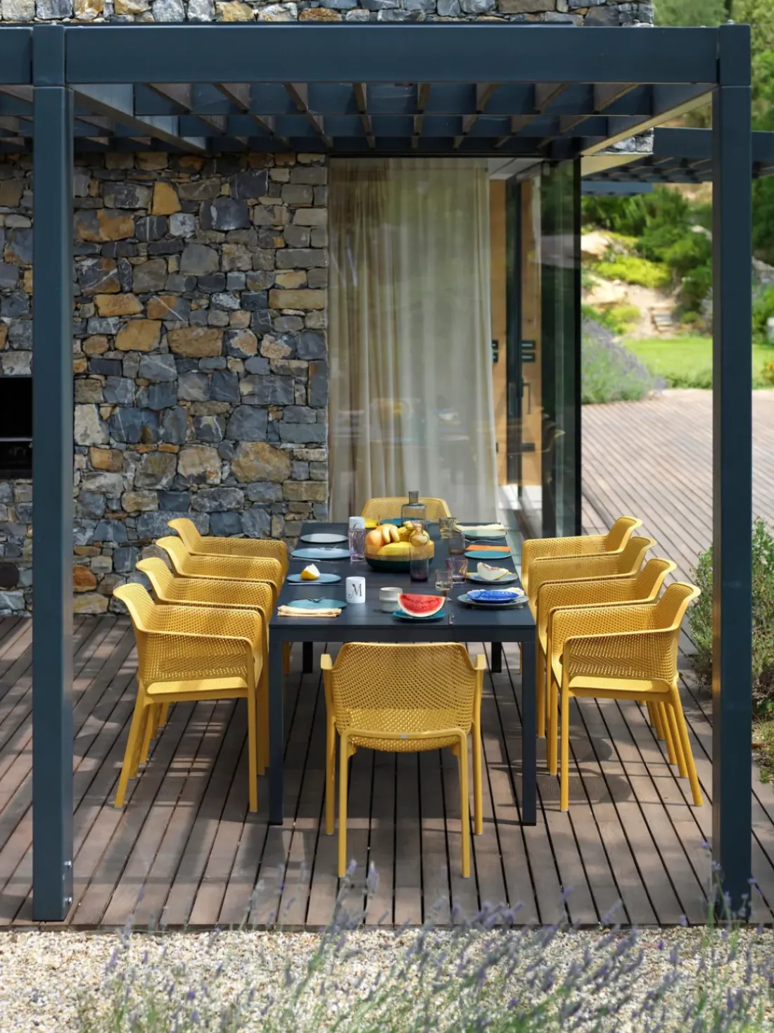 Sillones de jardín apilables con reposabrazos Net, 2 uds.
