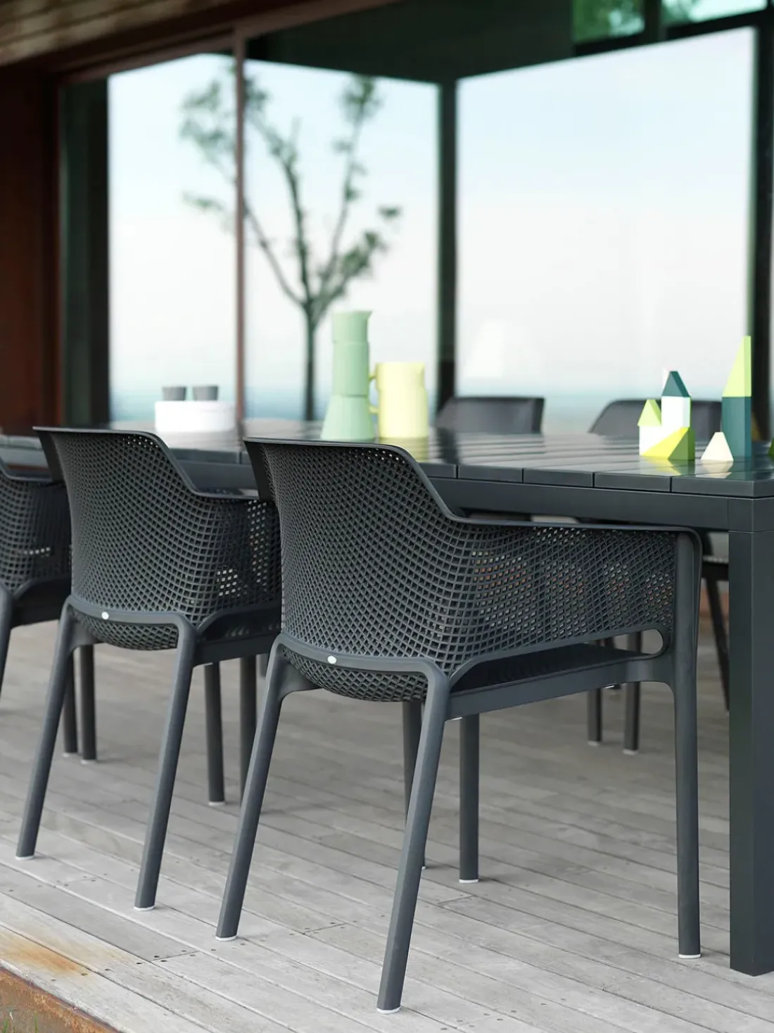 Sillones de jardín apilables con reposabrazos Net, 2 uds.