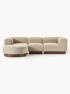 Sofá modular con reposapiés de borreguillo bouclé Natalie (3 plazas)