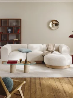 Sofá modular con reposapiés de borreguillo bouclé Natalie (3 plazas)