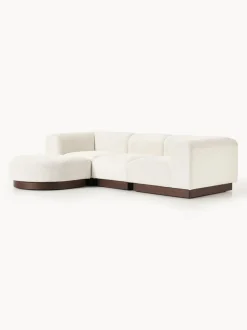 Sofá modular con reposapiés de borreguillo bouclé Natalie (3 plazas)