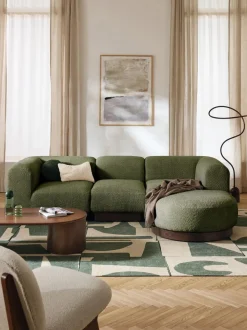 Sofá modular con reposapiés de borreguillo bouclé Natalie (3 plazas)
